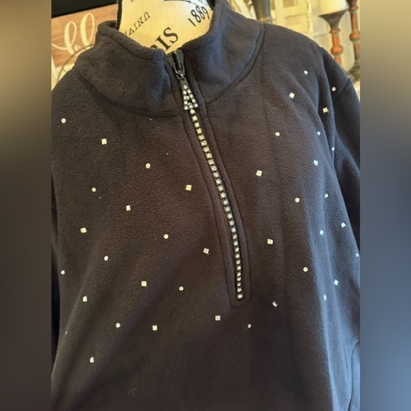 Quacker Factory Sparkle Shine Black Fleece Casual Three Quarter Zip Pullover 3X - Picture 2 of 6